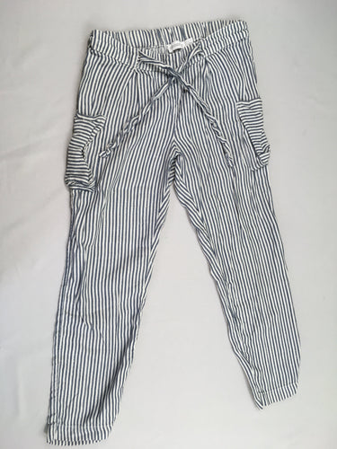 Pantalon cargo léger blanc ligné bleu fil irisé, moins cher chez Petit Kiwi