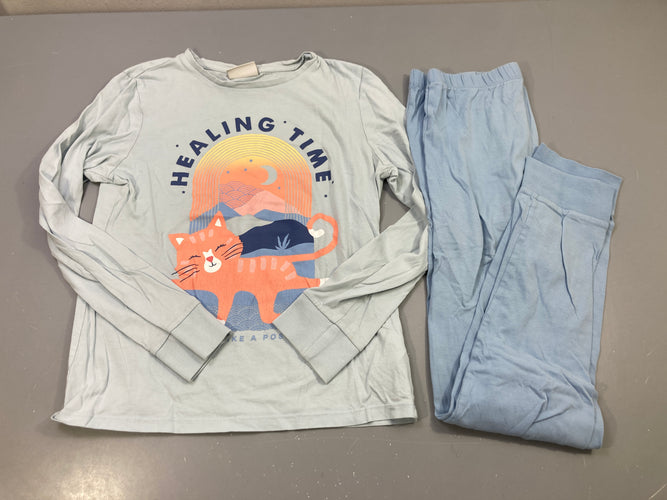 Pyjama jersey 2pcs bleu clair chat orange "Healing Time", moins cher chez Petit Kiwi