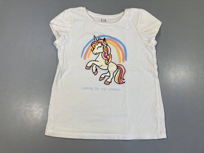 T-shirt m.c blanc licorne à carreaux-en-ciel, moins cher chez Petit Kiwi
