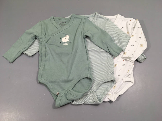 Body m.l lot de 3 vert lapin, rayé vert et blanc, blanc motifs lapins, moins cher chez Petit Kiwi
