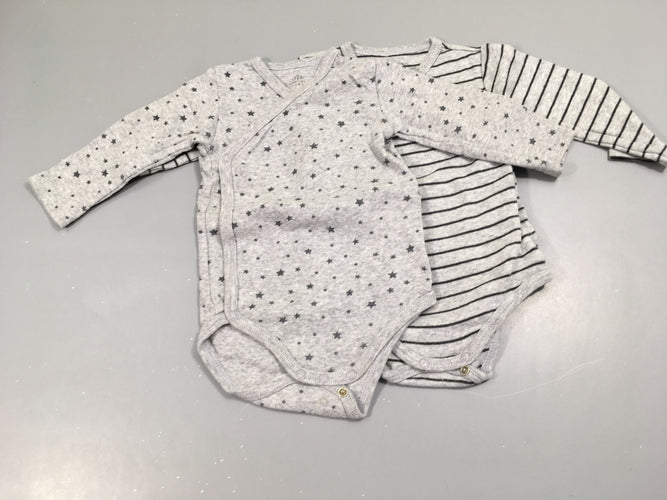 Body m.l lot de 2, gris et noir, rayures, étoiles, moins cher chez Petit Kiwi