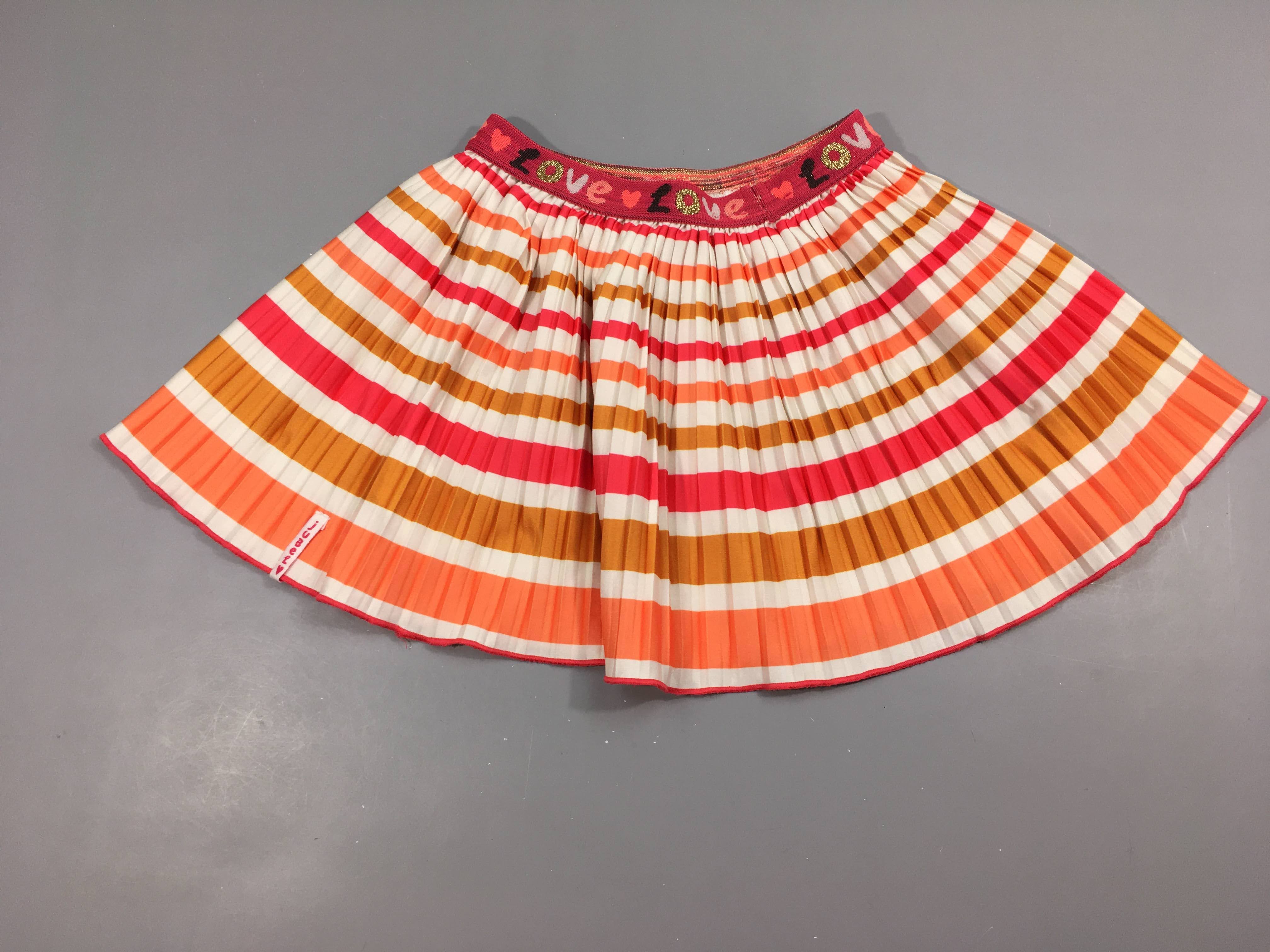 Jupe plissée blanc rayé rose/orange love