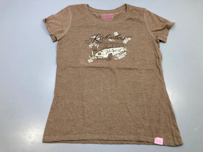 T-shirt m.c marron chiné imprimé combi van fleurs, Kakiebos, moins cher chez Petit Kiwi