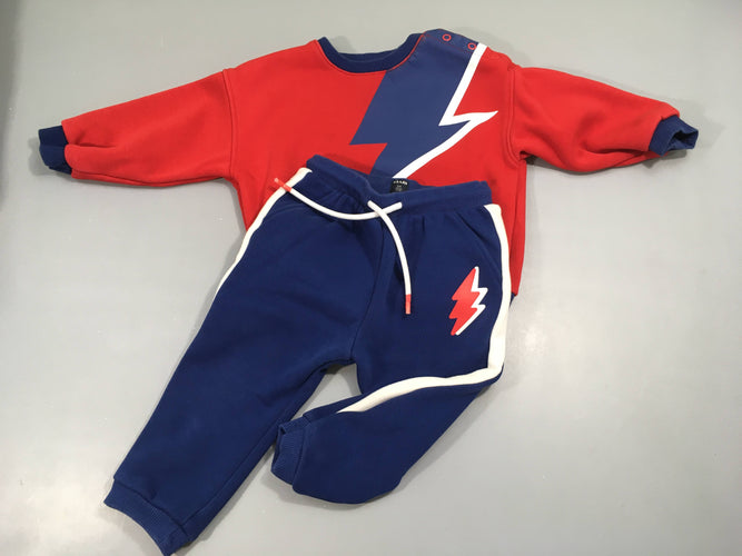 Ensemble jogging sweatshirt rouge et bleu, pantalon bleu, moins cher chez Petit Kiwi