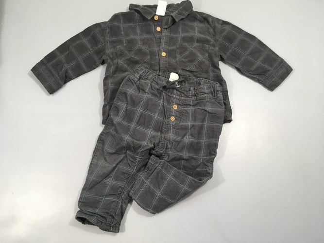 Ensemble chemise et pantalon velours cotelé gris carreaux, moins cher chez Petit Kiwi