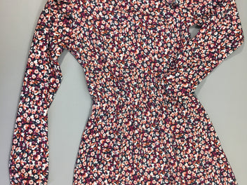 Robe m.l légère grise fleurie rose-mauve