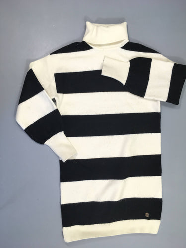 Robe pull m.l col roulé écru rayé noir-Qques bouloches, moins cher chez Petit Kiwi
