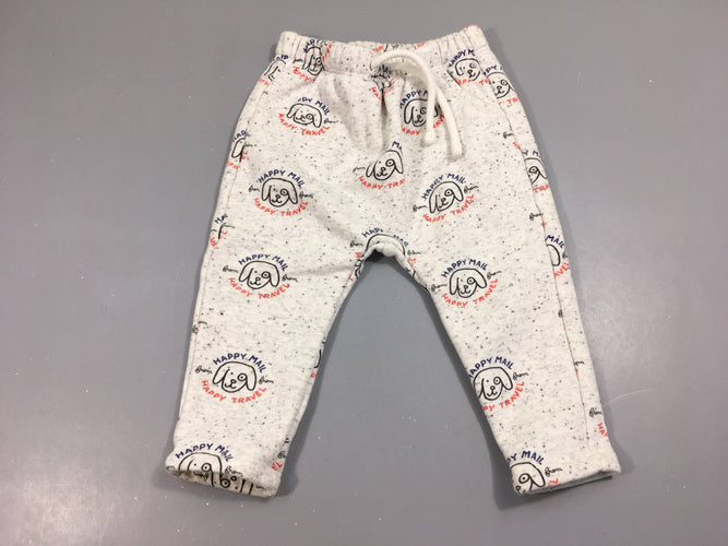Pantalon jogging blanc chiné, motifs chiens, moins cher chez Petit Kiwi