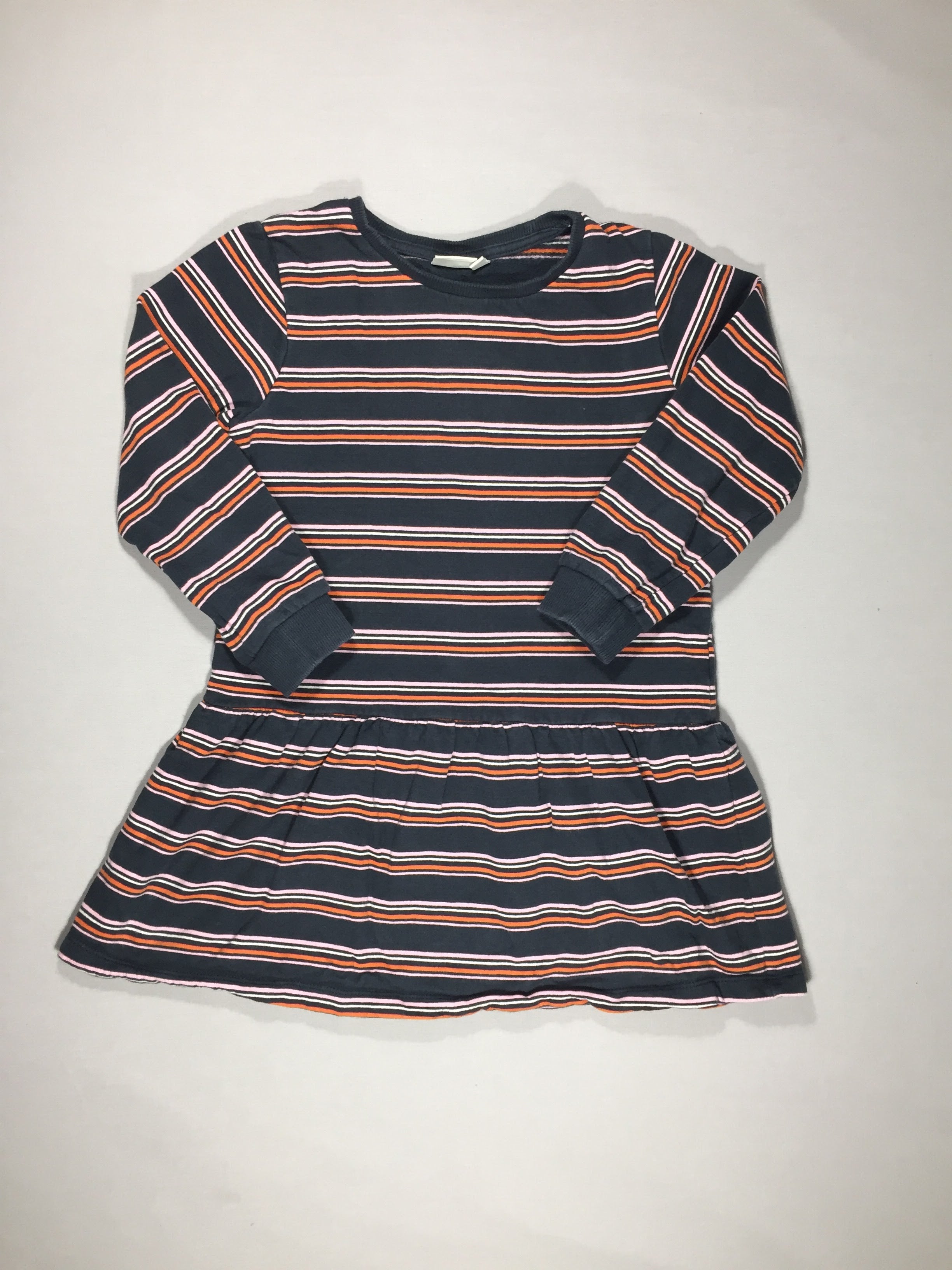 Robe jersey ml lignée bleu foncé, blanc, rose et orange