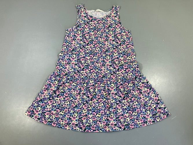 Robe s.m jersey bleu foncé fleuri mauve-bleu-jaune, moins cher chez Petit Kiwi