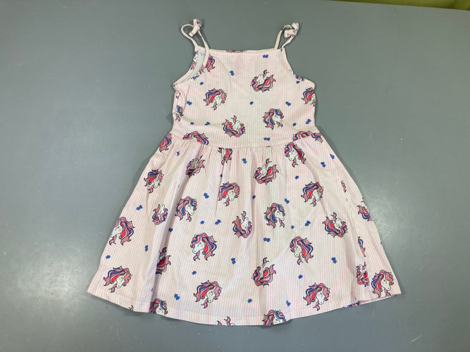 Robe s.m jersey blanc rayé rose licornes, moins cher chez Petit Kiwi