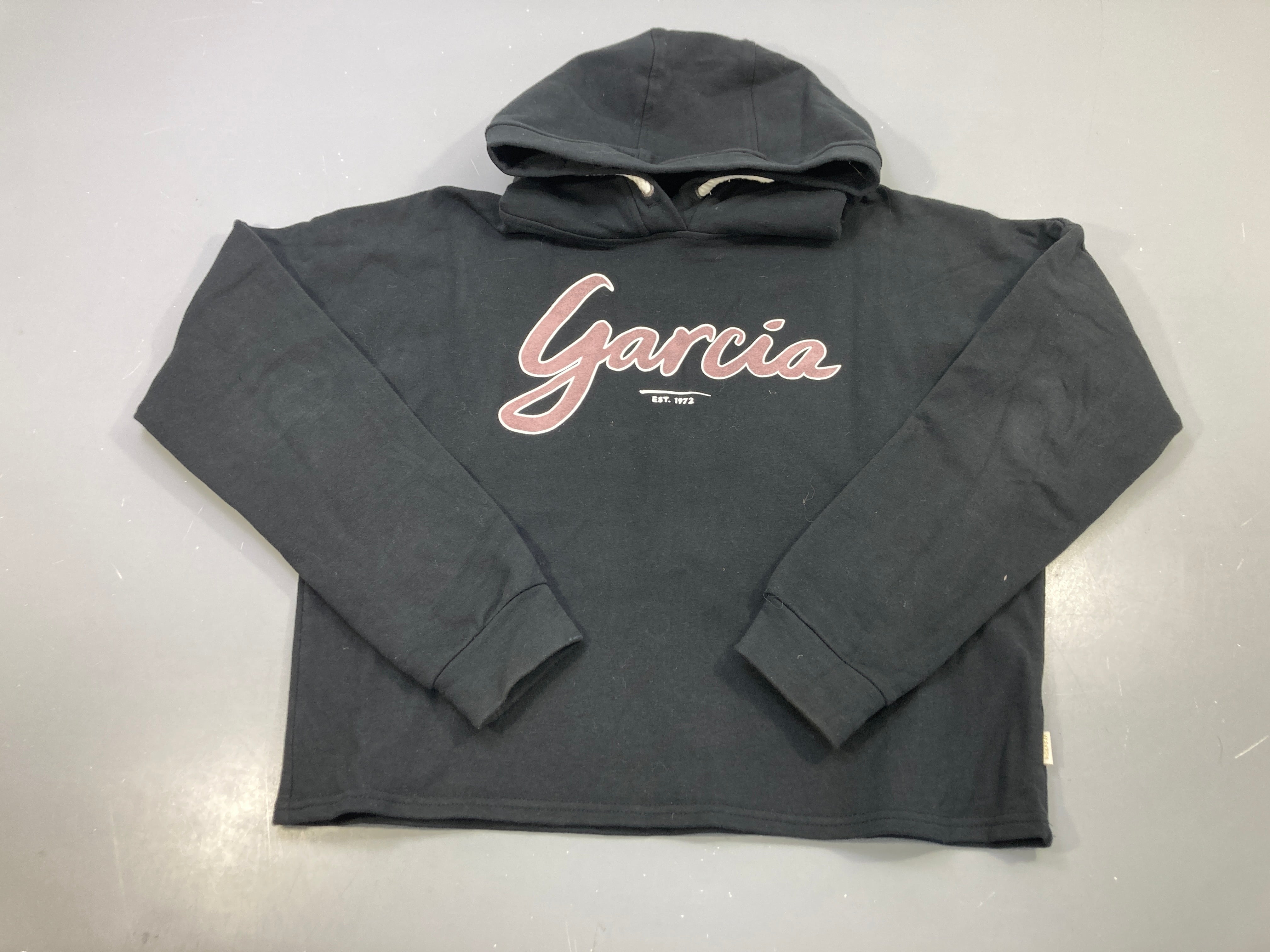 Sweat capuche noir logo rose, court