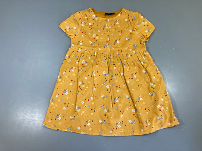 Robe m.c coton jaune fleurie, moins cher chez Petit Kiwi