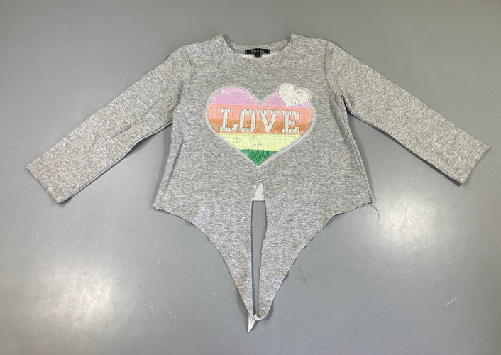 T-shirt m.l gris chiné perles-sequins LOVE- petit accorc près du noeud à faire, moins cher chez Petit Kiwi
