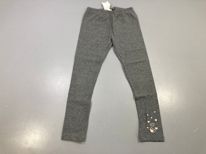 Legging gris chiné cœurs roses et argentés, neuf avec étiquette, moins cher chez Petit Kiwi
