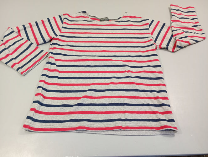 T-shirt m.l  Captain Corsaire gris chiné rayé rouge et bleu marine, moins cher chez Petit Kiwi