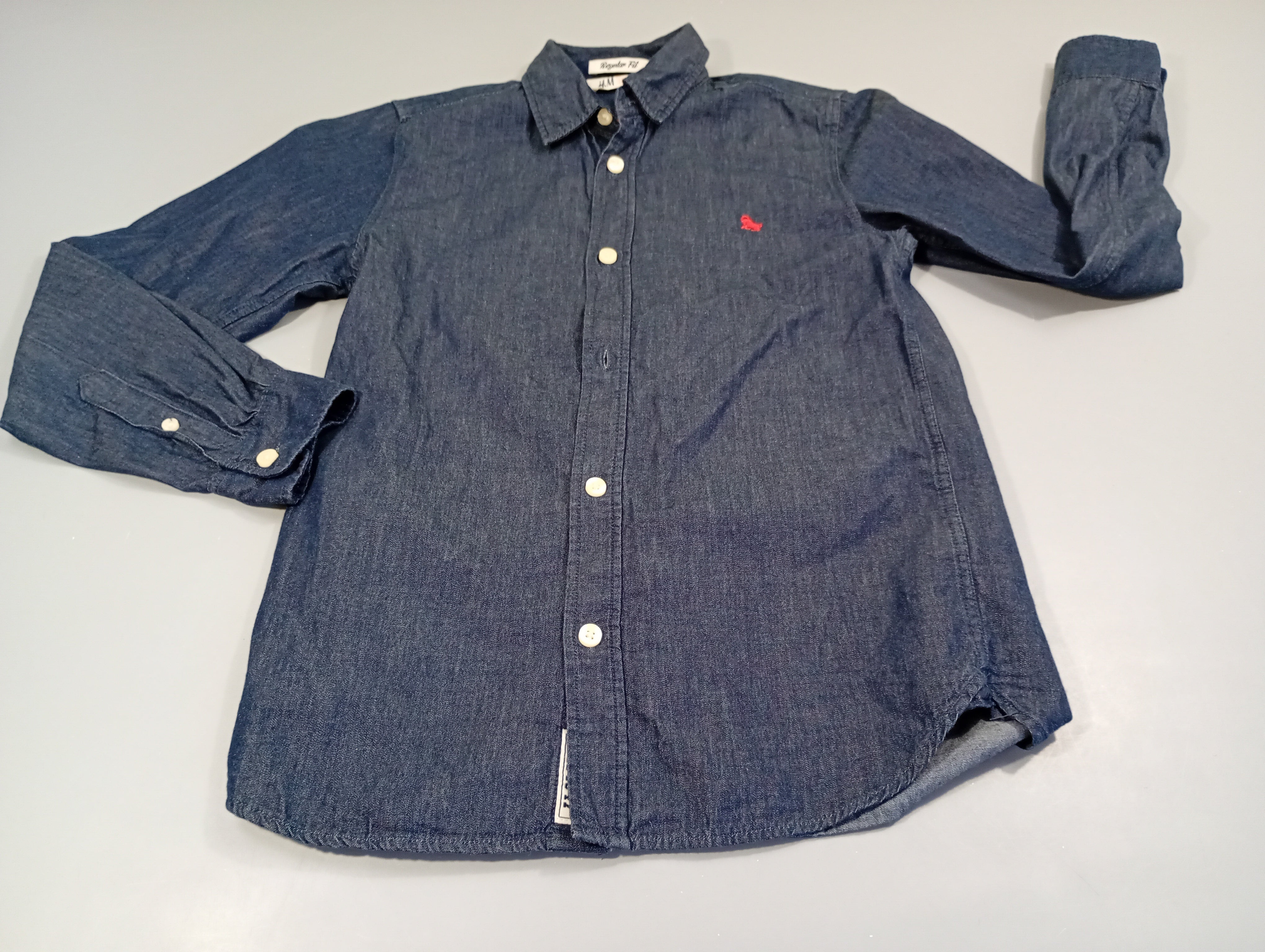 Chemise m.l denim bleu , cheval rouge