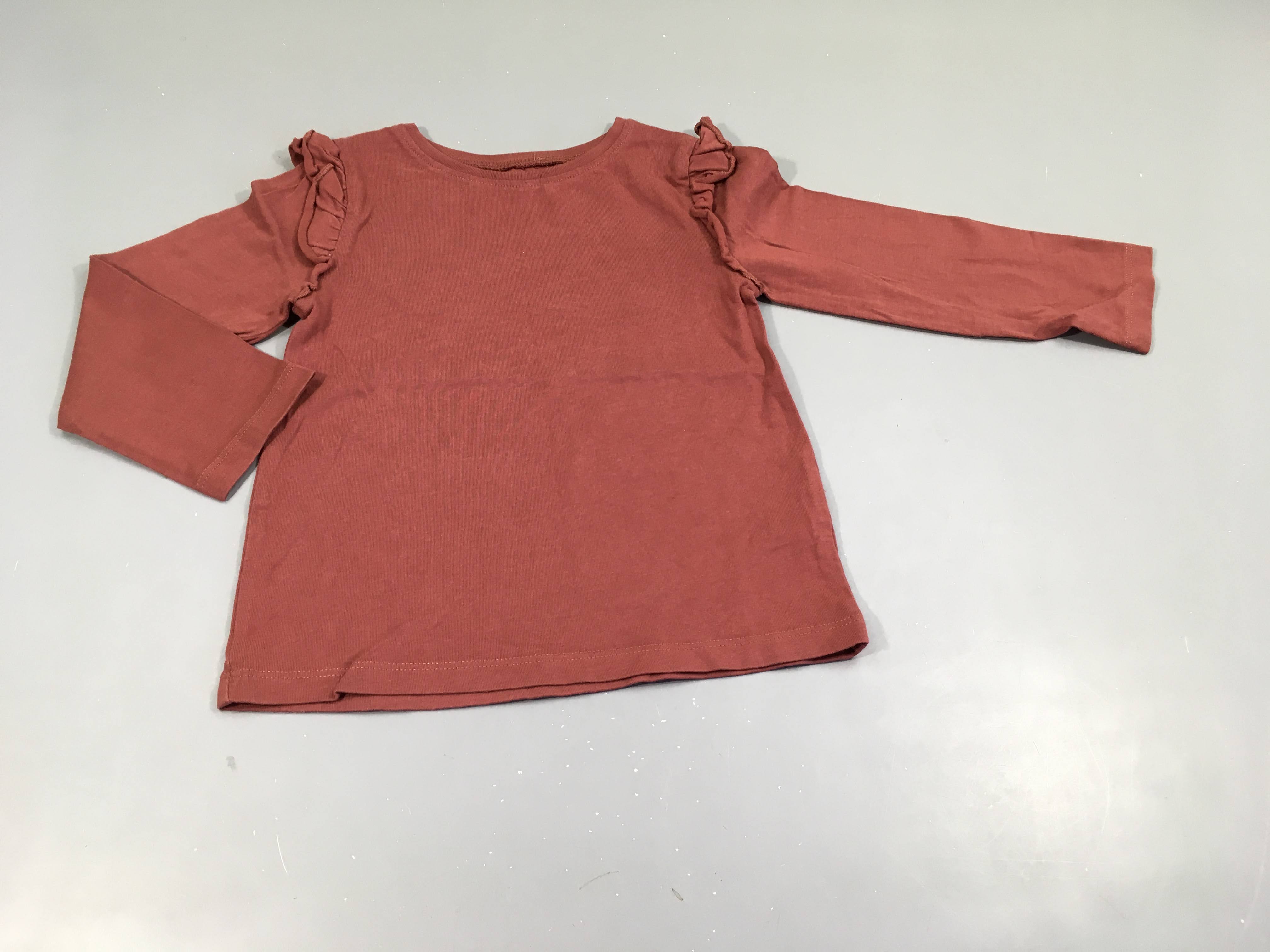 T-shirt m.l  brun chocolat, volants aux manches