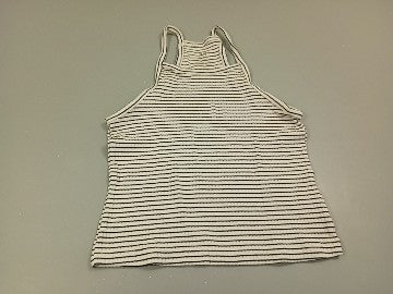 Débardeur côtelé blanc rayé bleu marine