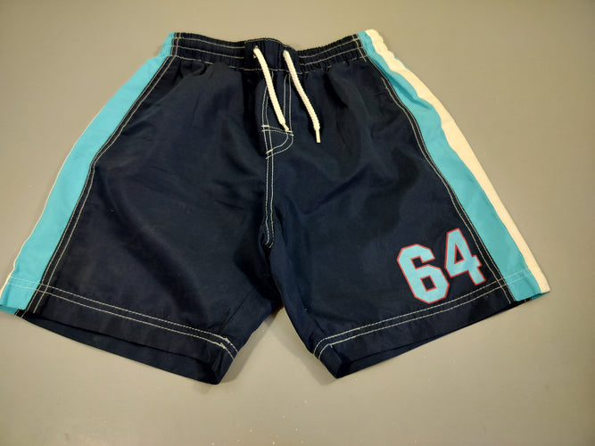 Maillot short bleu marine, ligné bleu et blanc "64", moins cher chez Petit Kiwi