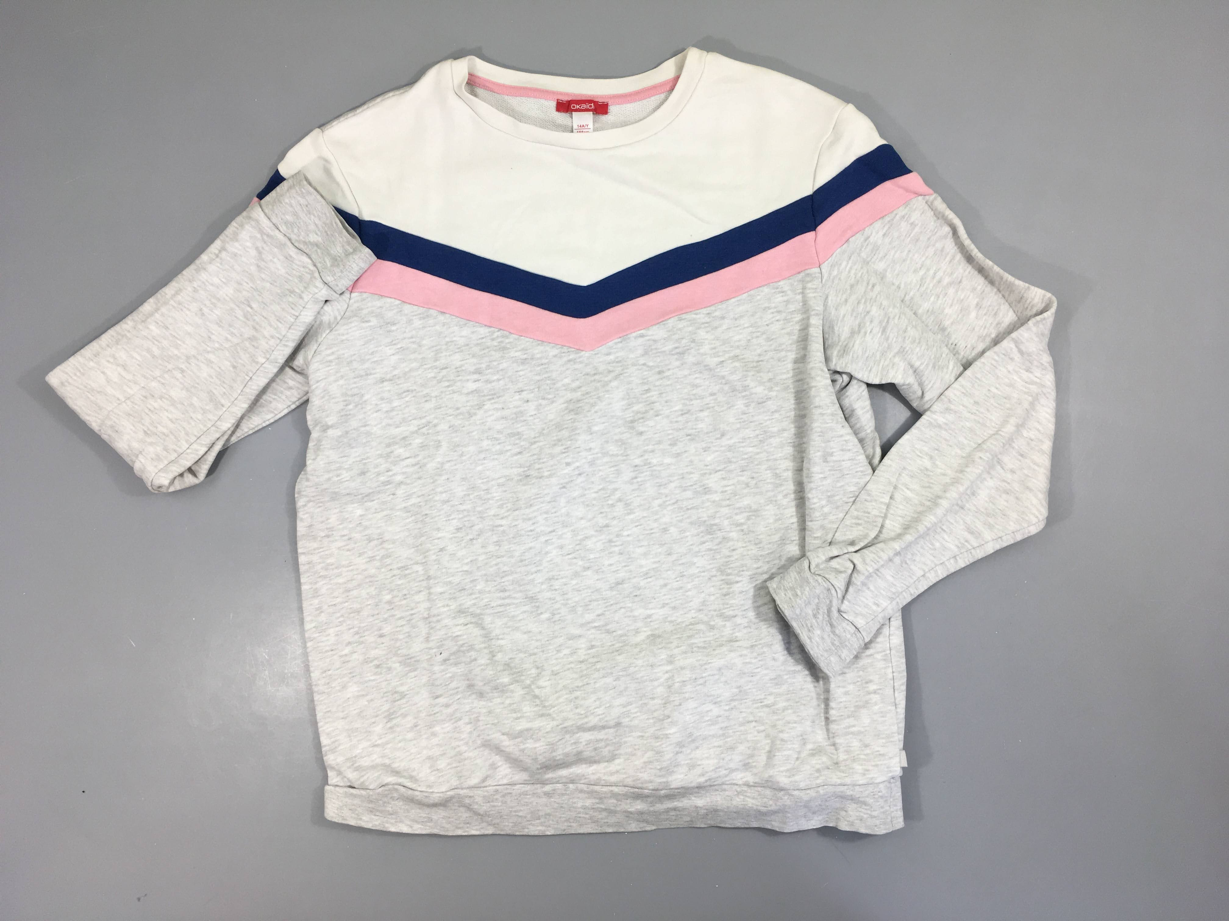 Sweat gris chiné haut rose-bleu-blanc