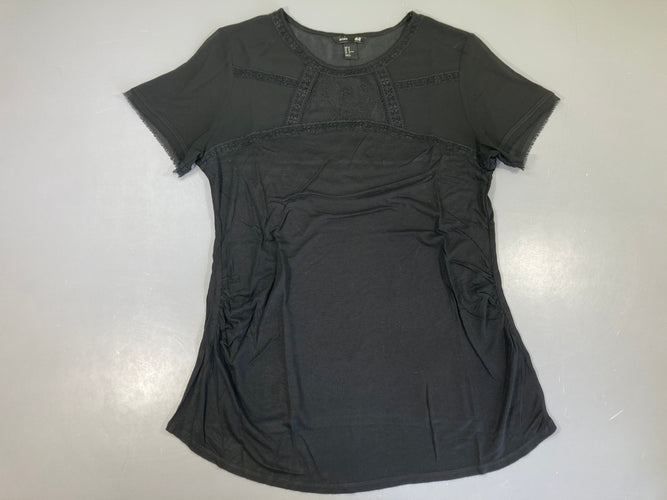 T-shirt m.c bi-matière vieux rose clair dentelle et voile haut, moins cher chez Petit Kiwi