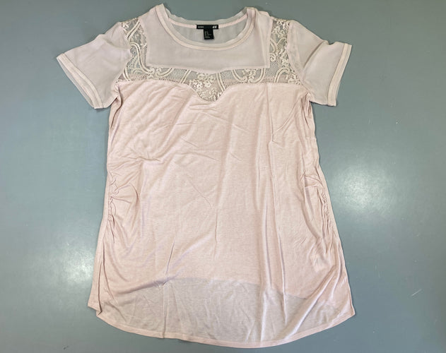 T-shirt m.c bi-matière vieux rose clair dentelle et voile haut, moins cher chez Petit Kiwi