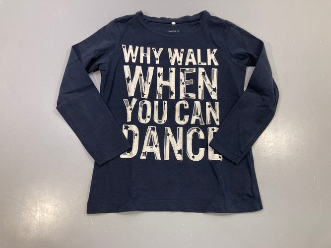 T-shirt m.l bleu marine "Why walk when you can dance" argenté étoiles, moins cher chez Petit Kiwi