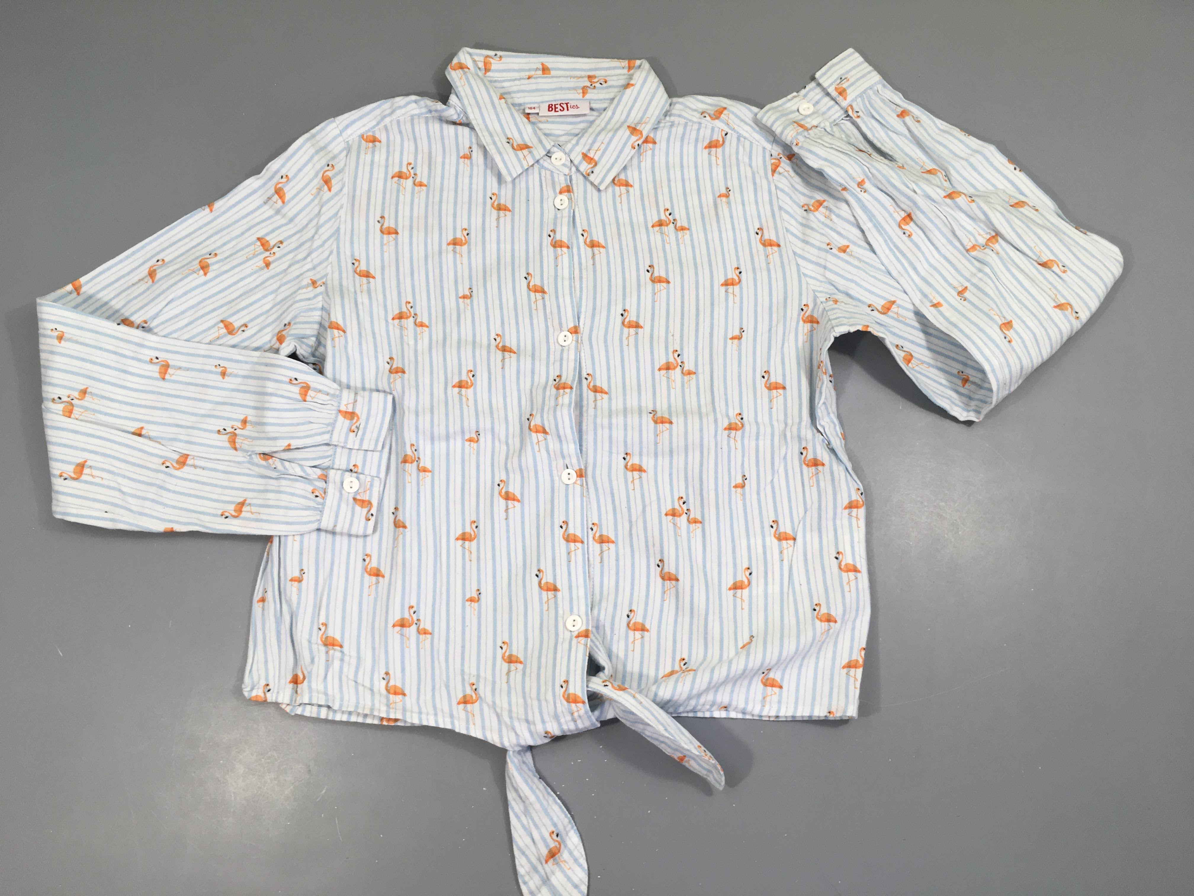 Chemisier style flanelle nouable blanc ligné bleu Flaments roses