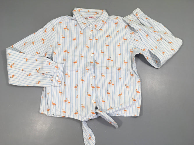Chemisier style flanelle nouable blanc ligné bleu Flaments roses, moins cher chez Petit Kiwi