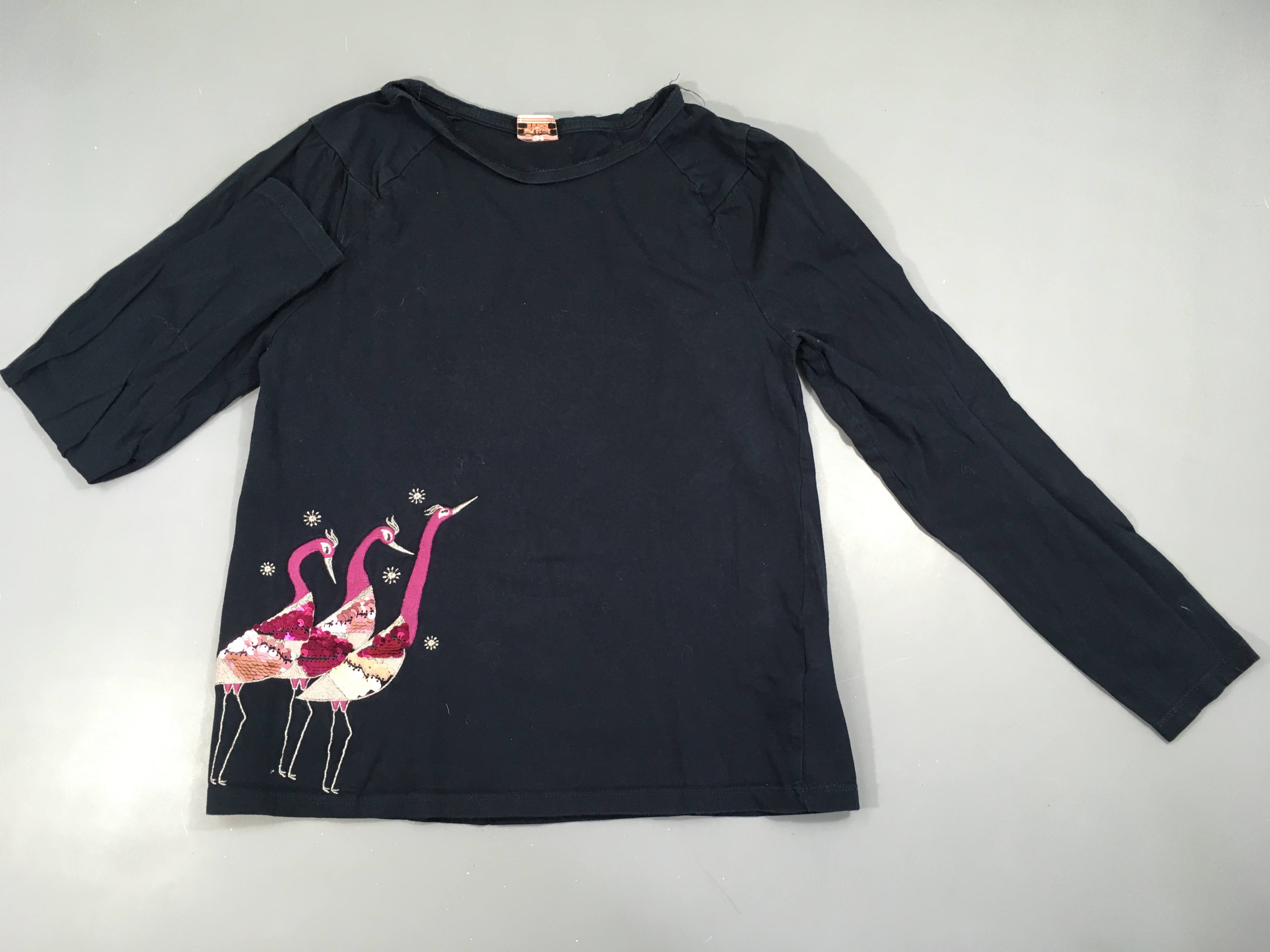 T-shirt m.l bleu marine 3 oiseaux bas sequins