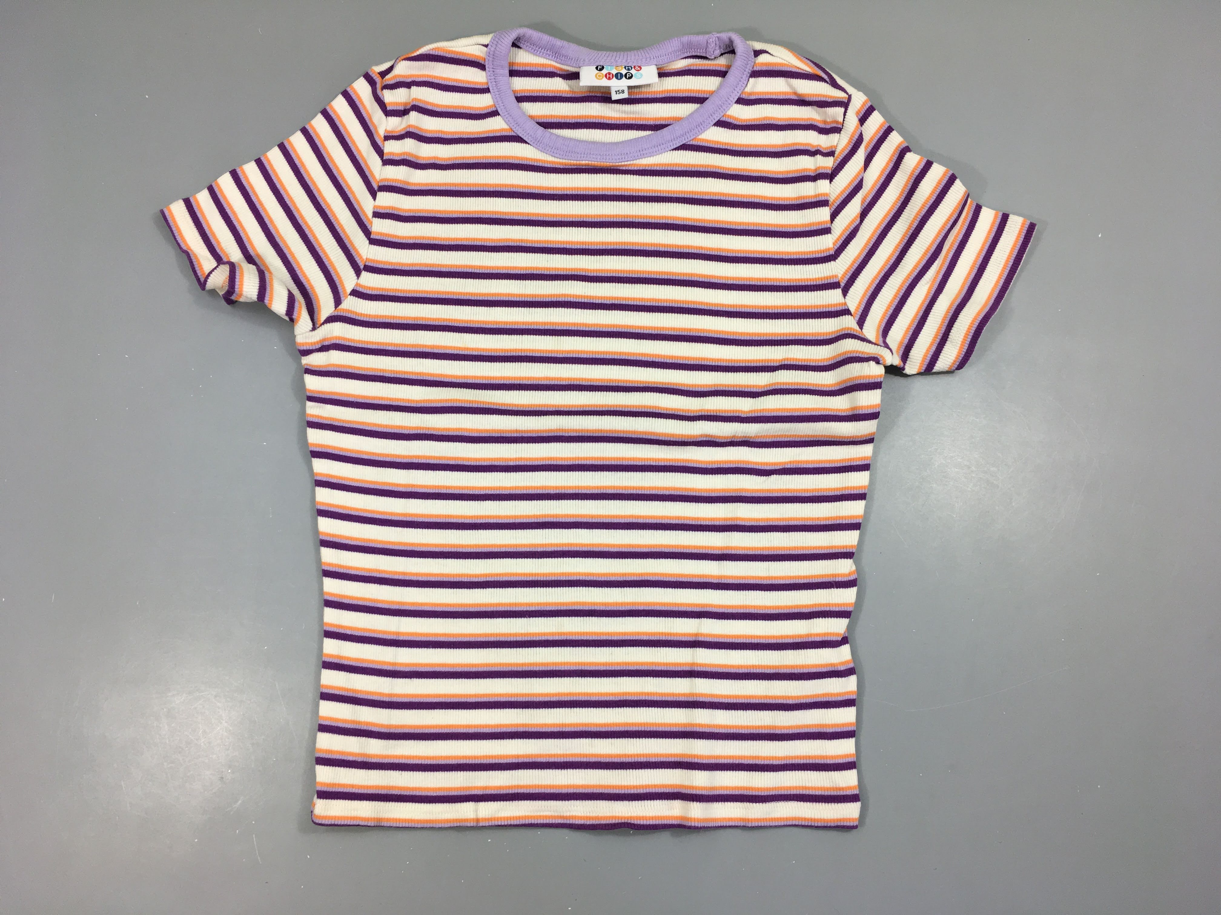 T-shirt m.c côtelé blanc rayé mauve orange