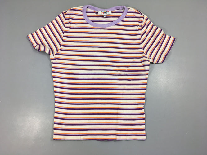 T-shirt m.c côtelé blanc rayé mauve orange, moins cher chez Petit Kiwi