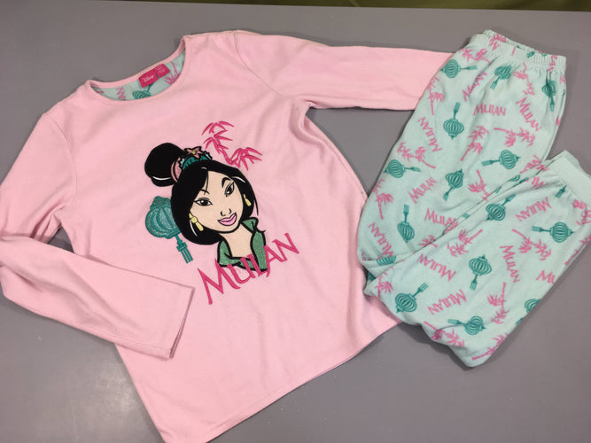 Pyjama 2pcs velours rose-vert d'eau Mulan, moins cher chez Petit Kiwi