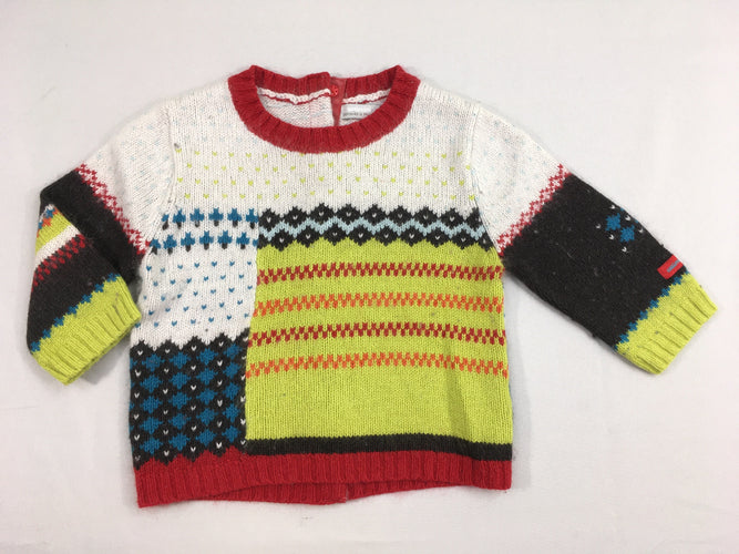 Pull motifs blanc-vert-bleu-rouge 19% Laine, moins cher chez Petit Kiwi