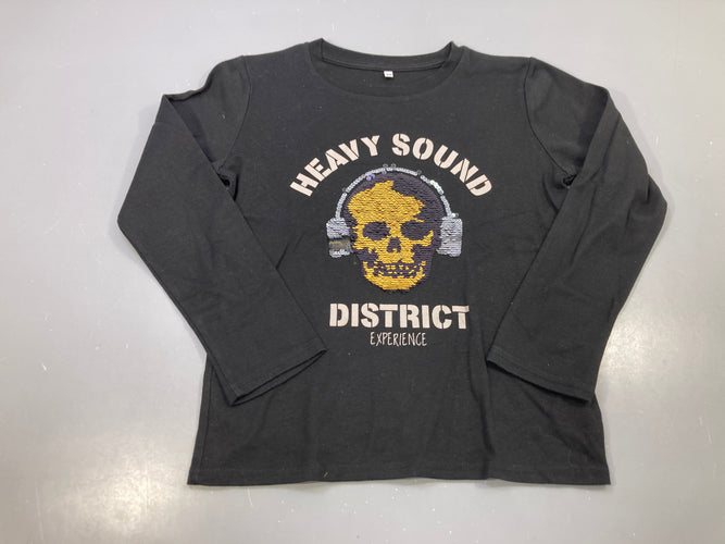 T-shirt m.l noir tête de mort sequins réversibles "Heavy sound district", moins cher chez Petit Kiwi