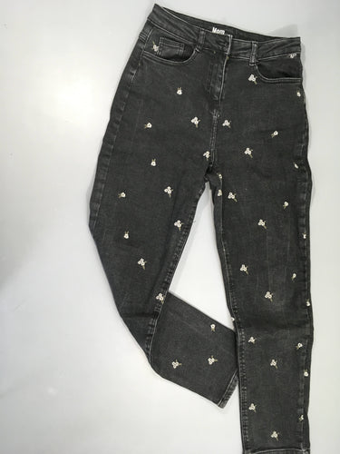 Jeans noir fleuri texturé Mom, moins cher chez Petit Kiwi