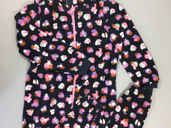 Surpyjama bleu foncé velours motifs roses-bleus