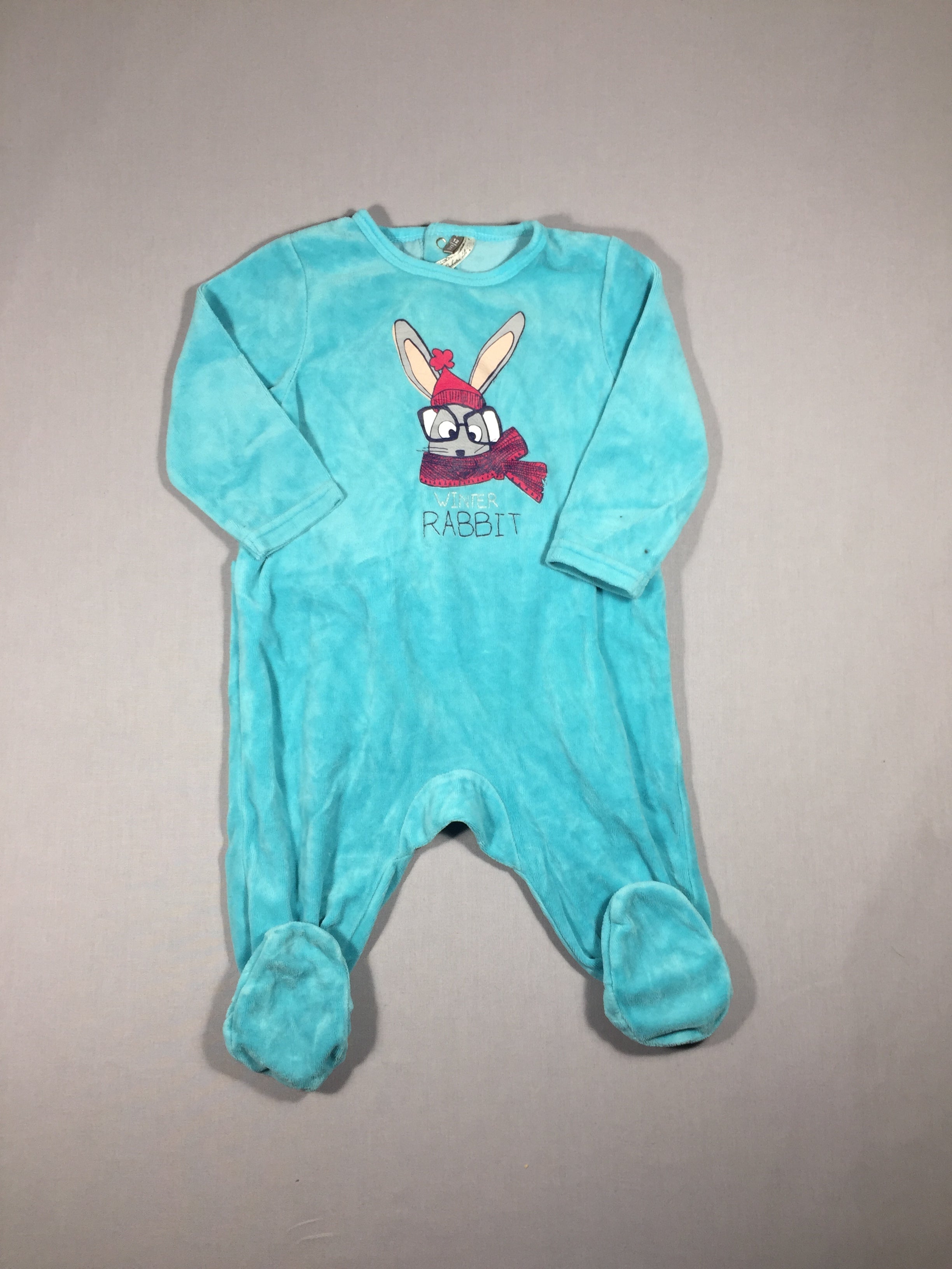 Pyjama jersey velours turquoise lapin