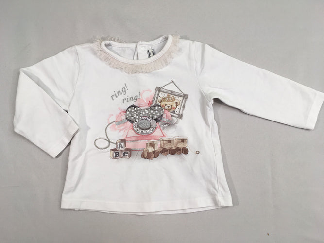 T-shirt m.l blanc  telephone ours froufrou tulle col, moins cher chez Petit Kiwi