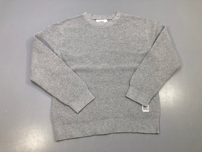 Pull gris chiné côtes diagonales, légèrement bouloché, moins cher chez Petit Kiwi