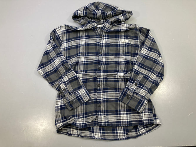 Chemise m.l carreaux gris bleu marine blanc, capuche, flanelle, moins cher chez Petit Kiwi