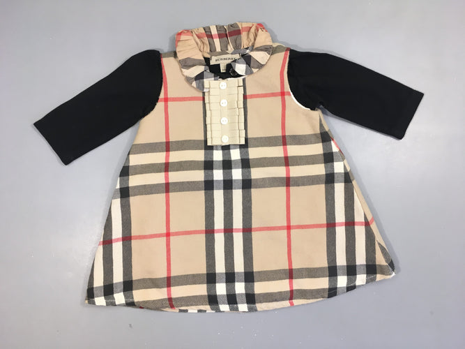 Etat neuf-Robe s.m flanelle beige à carreaux gris-rouge avec T-shirt m.l intégré noir, moins cher chez Petit Kiwi