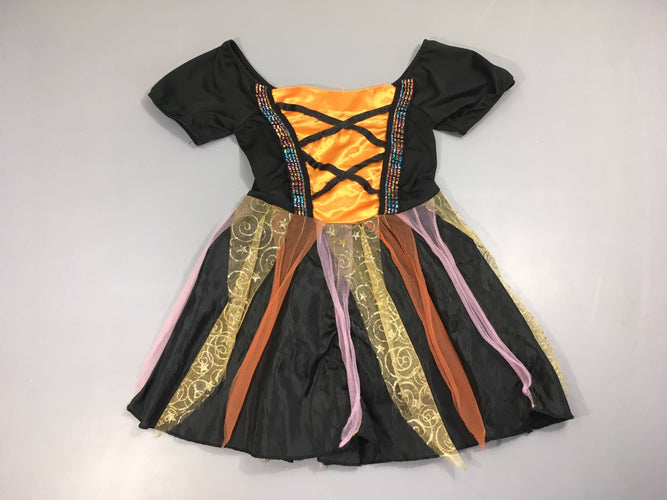 Déguisement Halloween robe de sorcière corsage noir/orange tulle dans le bas, décousu à l'avant, moins cher chez Petit Kiwi