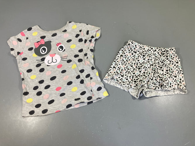 Pyjashort 2pcs jersey gris chat bouloché, moins cher chez Petit Kiwi