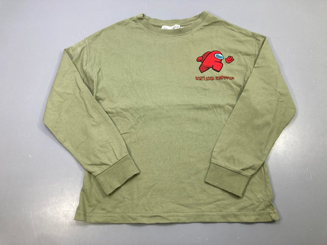 T-shirt m.l vert kaki imprimé Among Us devant et dos, moins cher chez Petit Kiwi