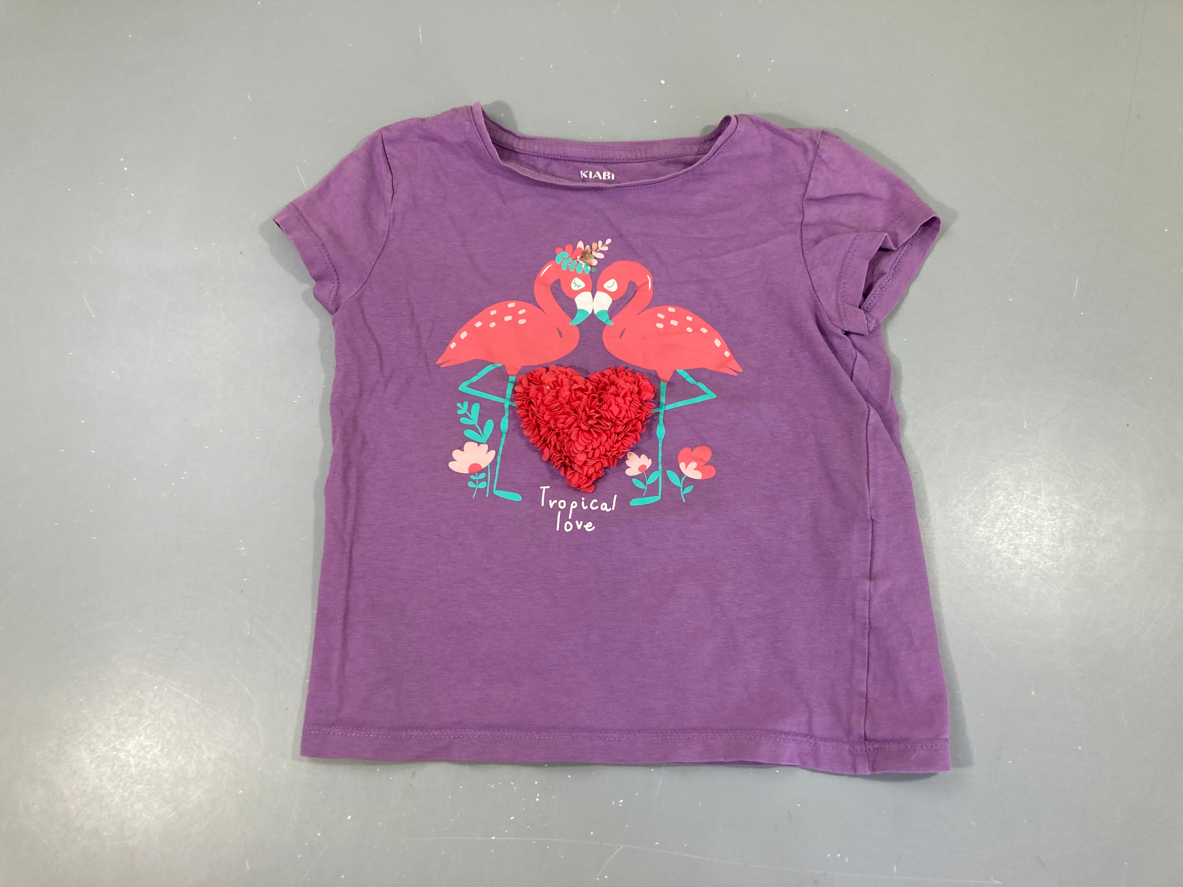 T-shirt m.c mauve flaments coeurs texturé