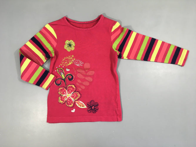 T-shirt m.l fuchsia fleurs texturées, moins cher chez Petit Kiwi