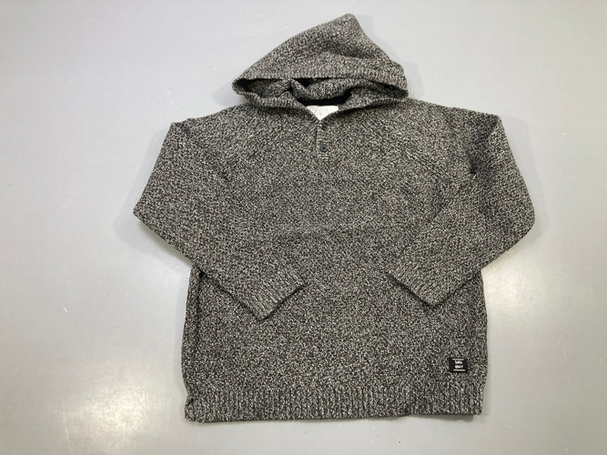 Pull capuche maille gris anthracite chiné, col boutonné, moins cher chez Petit Kiwi