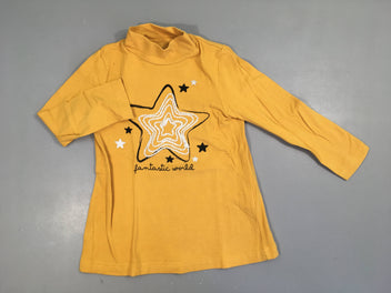 T-shirt m.l col roulé moutarde étoiles texturée